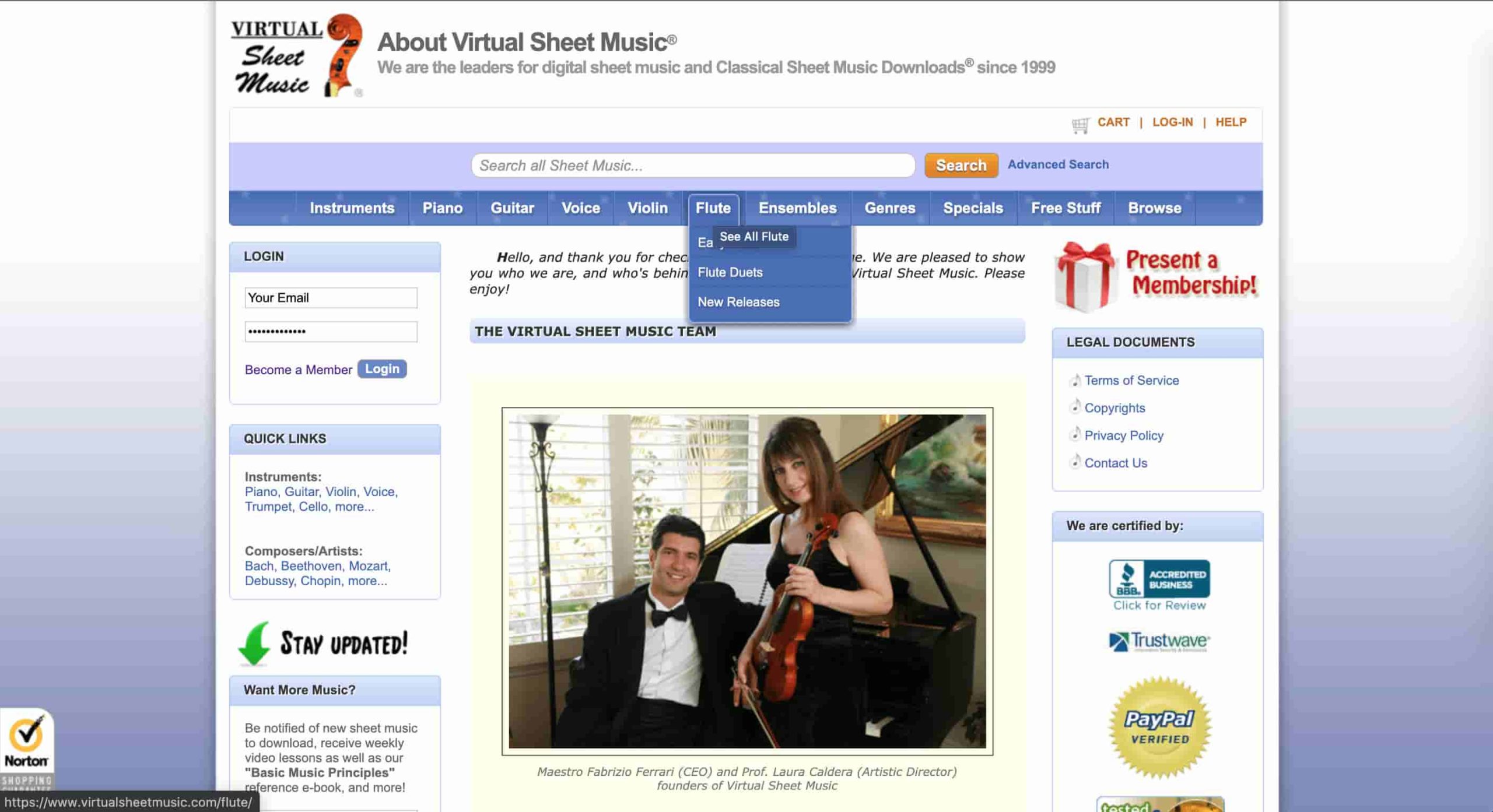 Virtual Sheet Music 線上虛擬樂譜下載網站 訂閱制 部分免費長笛譜