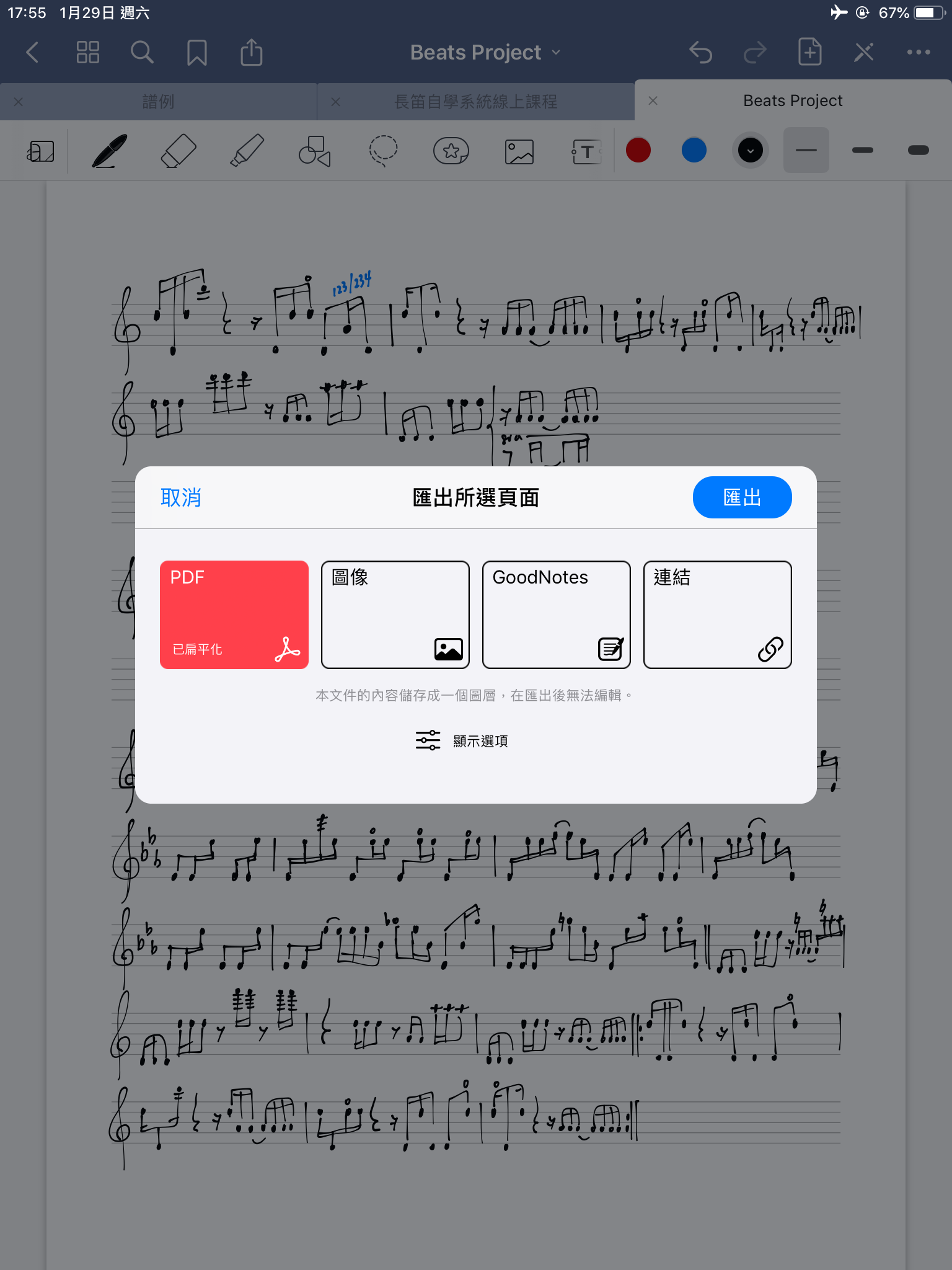 GoodNotes 可匯出的格式：PDF、JPG、GoodNotes 格式、連結